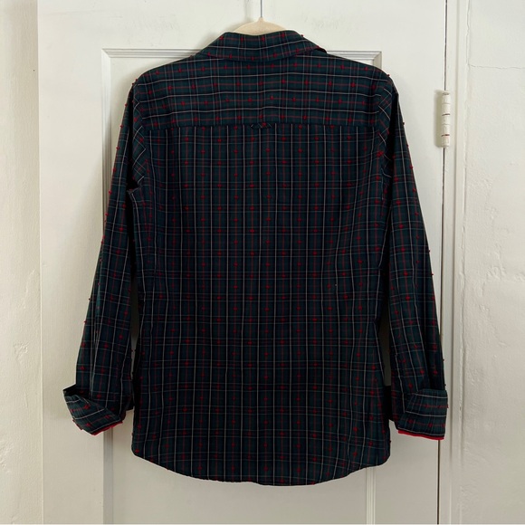 Vintage Brooks Brothers green black red tartan plaid button down tuxedo shirt - Picture 8 of 13
